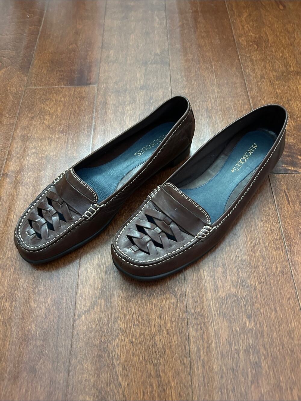 AEROSOLES Brown Woven Leather Slip-On Loafers, Size 9